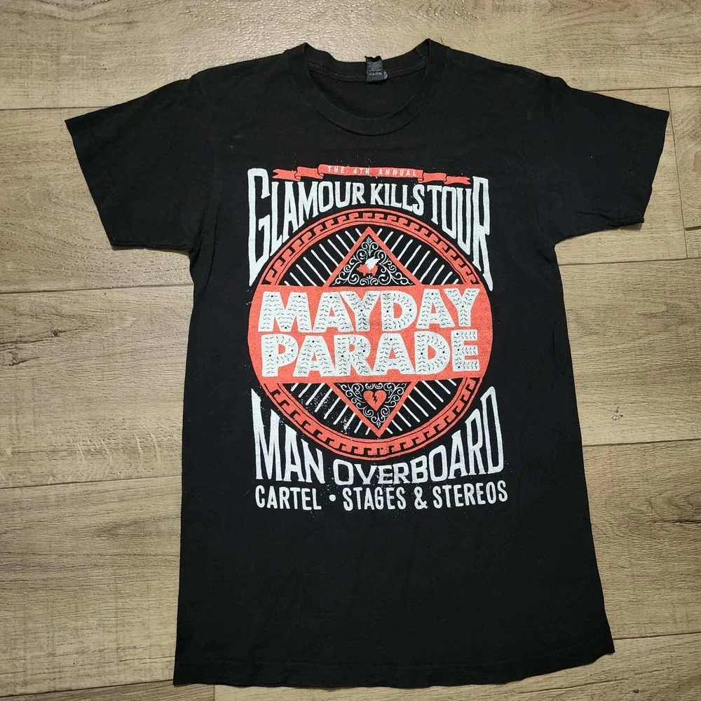 Mayday Parade Glamour Kills Tour 2013 Concert T-Shirt Mens Black S Man Overboard